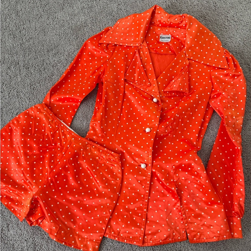 Vintage Orange Polka Dot Blazer and Shorts Set